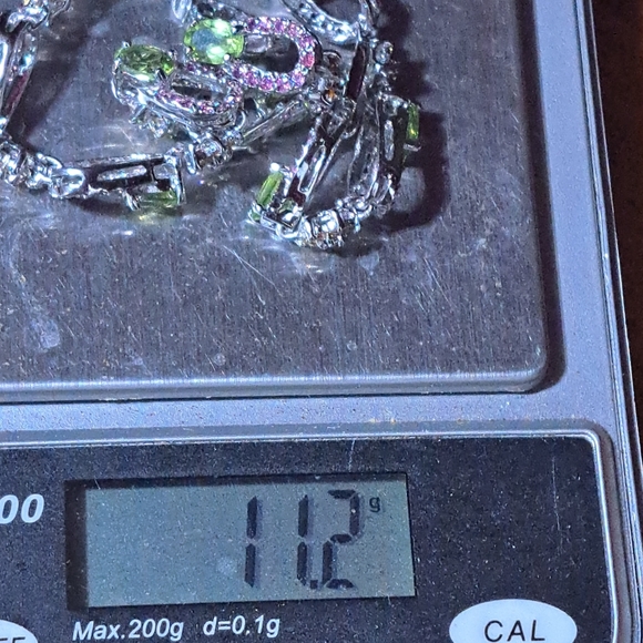 Unheated Oval peridot,Rhodolite,sapphire 7.5" 14 kwgp over sterling silver NWOT - Picture 8 of 10